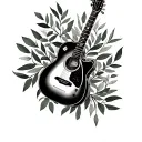 something related to the last of us, with a guitar and olive tree leaves tattoo design idea