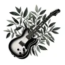 something related to the last of us, with a guitar and olive tree leaves tattoo design idea