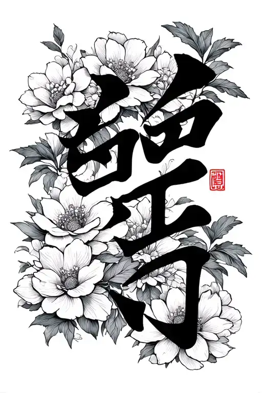 japanese kanji for family forever with flowers in background  tattoo design idea