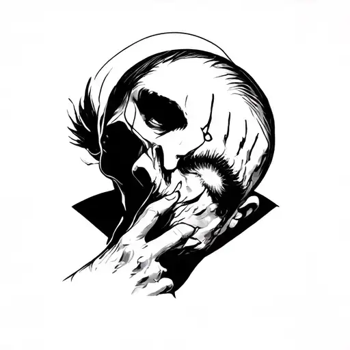 A dark, minimalist black-ink tattoo design for a man, symbolizing depression and inner struggle but with a sense of quie tattoo design idea