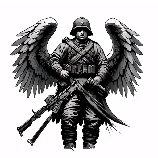 soldier with wings battlefield cross tattoo design idea