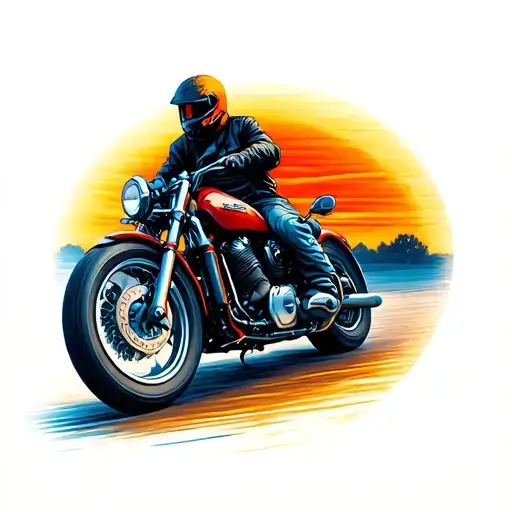 motorcycle ride into sunset tattoo design idea
