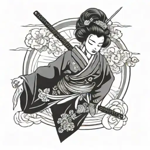 Geisha samurai holding tattoo design idea