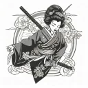 Geisha samurai holding tattoo design idea