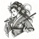 Geisha samurai holding tattoo design idea
