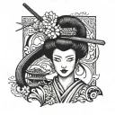 Geisha samurai holding tattoo design idea