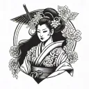Geisha samurai holding tattoo design idea
