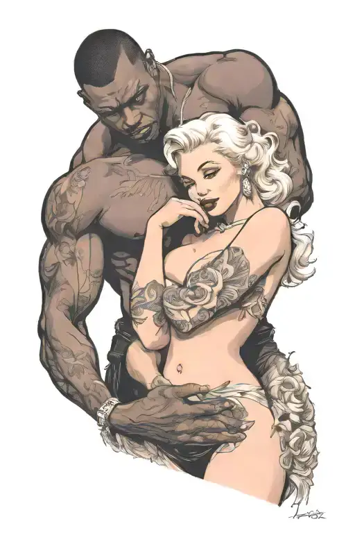 nude little slim marilyn monroe and big muscular black man tattoo design idea