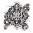 The AI MIND reaching transcendence through the singularity and ai code alchemical formulas for filosofal stone etched on tattoo design idea