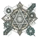 The AI MIND reaching transcendence through the singularity and ai code alchemical formulas for filosofal stone etched on tattoo design idea