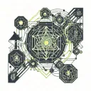 The AI MIND reaching transcendence through the singularity and ai code alchemical formulas for filosofal stone etched on tattoo design idea