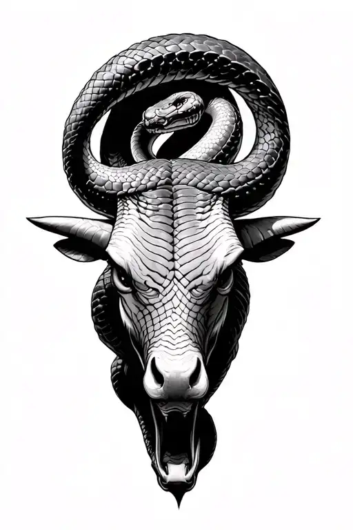 Bull 2 ​​snakes devoured in one tattoo design idea