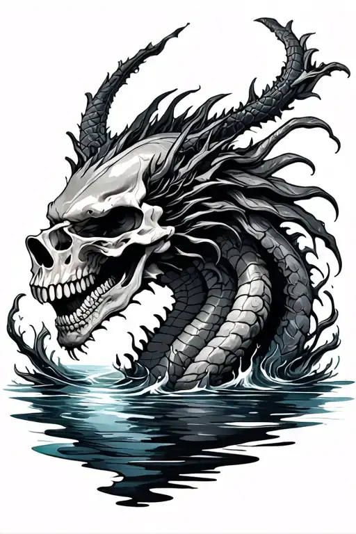 skulls, water, dragon tattoo design idea