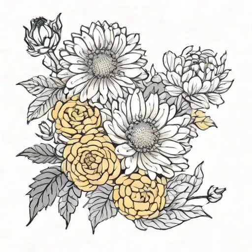  chrysanthemum flower,chrysanthemum and the peony, marigold and the cosmos tattoo design idea