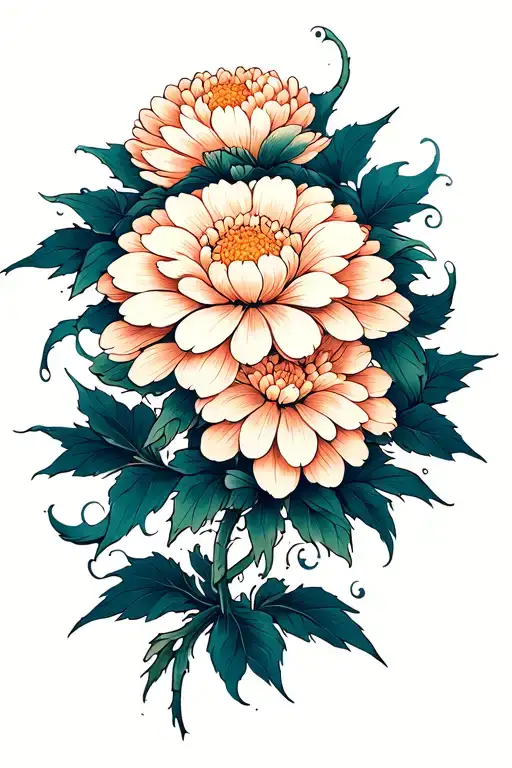 japanese traditional chrysanthemum flower flowing tattoo design idea