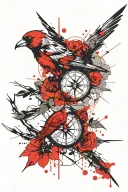 Yew branch, flying swift, compass tattoo design idea