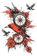 Yew branch, flying swift, compass tattoo design idea