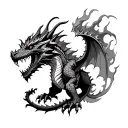 a dreadful ghastly and terrifying dragon covered in flames and thunder tattoo in the full back looking front tattoo design idea