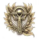 Egyptian Ankh with Roman Laurel Wreath: Start with the classic Egyptian ankh symbol, elongating the vertical line slight tattoo design idea