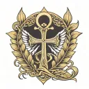 Egyptian Ankh with Roman Laurel Wreath: Start with the classic Egyptian ankh symbol, elongating the vertical line slight tattoo design idea