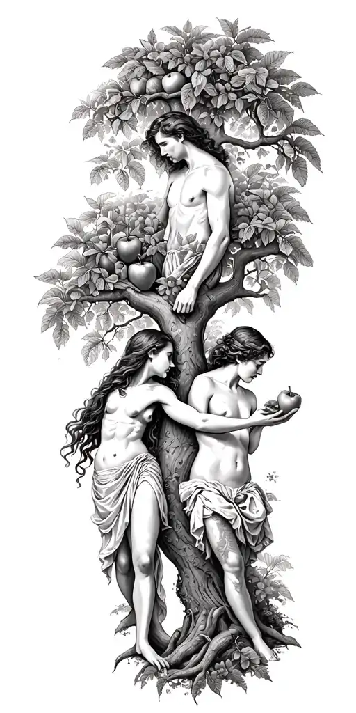 tree of knowledge Adam and Eve eating the apple tattoo design idea