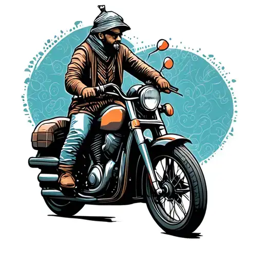 turkic nomad traveler on a motorcycle tattoo design idea