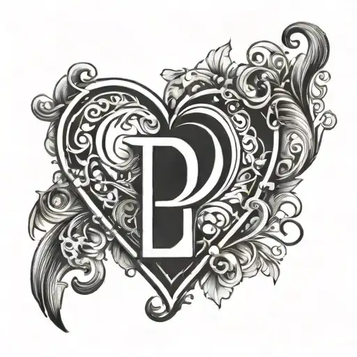letter P and A together representing the client's love inside a heart tattoo design idea