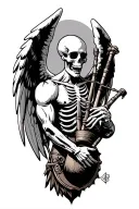 winged muscular skeleton playing bagpipes tattoo design idea