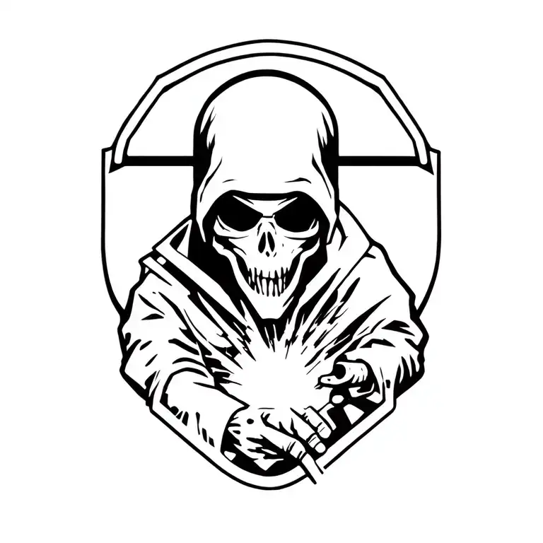 reaper over looking a welder tattoo design idea