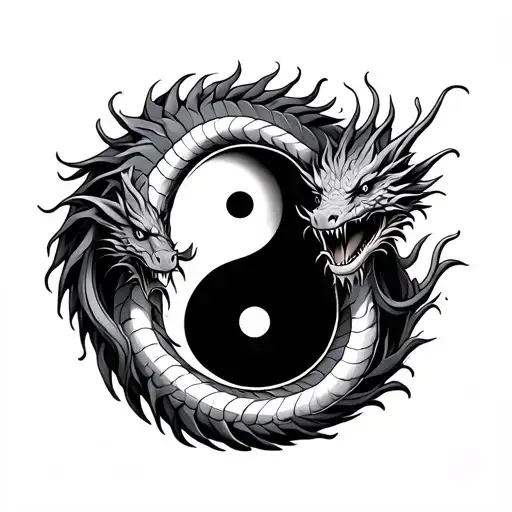 dragon around yin yang symbol tattoo design idea
