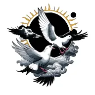 sun shining doves and clouds tattoo design idea