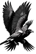 Dominican palmchat bird and an Ecuadorian condor embracing each other in flight, done in American traditional style tattoo design idea