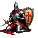 knight templar kneeling with bible shield and sword tattoo design idea