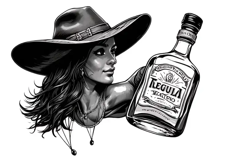 tequila bottle wearing hat parasailing tattoo design idea