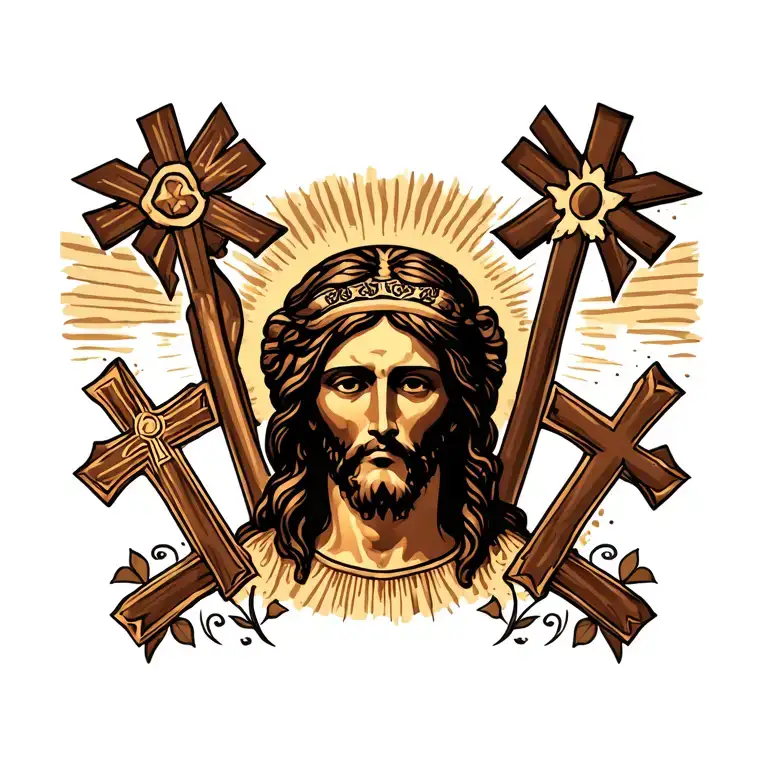 three crosses and Jesus face  tattoo design idea