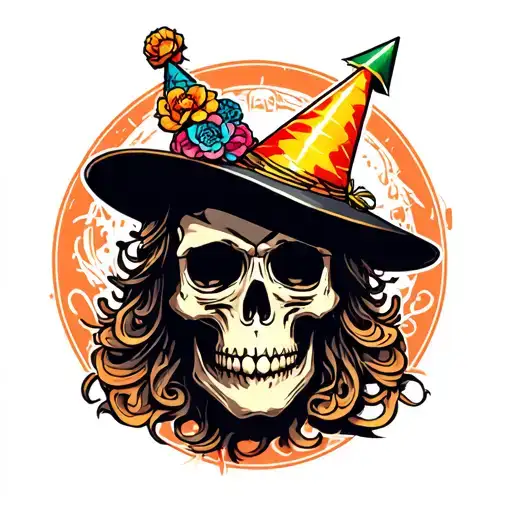 Runescape skull wearing party hat tattoo design idea