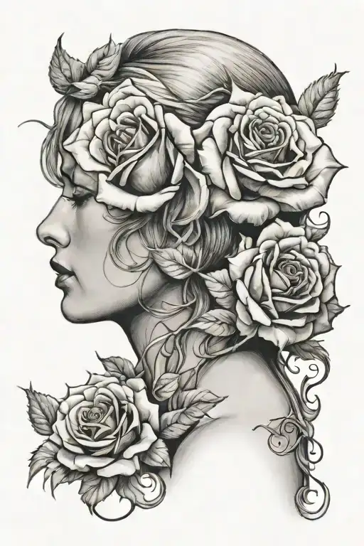 rose lady head profile tattoo design idea