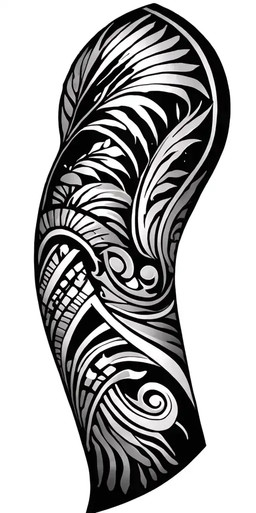 polynesian art deco sleeve tattoo design idea