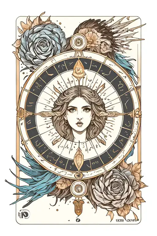 triple moon goddess, aphrodite, wheel of fortune tarot card tattoo design idea
