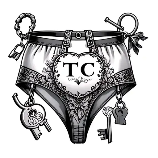 lock and key cuckolding panties chastyboy initials TC tattoo design idea