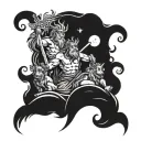 Greek mythology where Olympus is above, Zeus below and Hades below Zeus tattoo design idea
