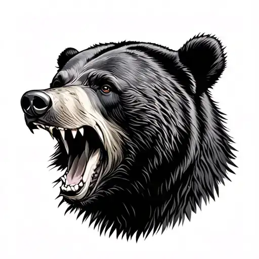 realistic headshot of black bear roaring tattoo design idea