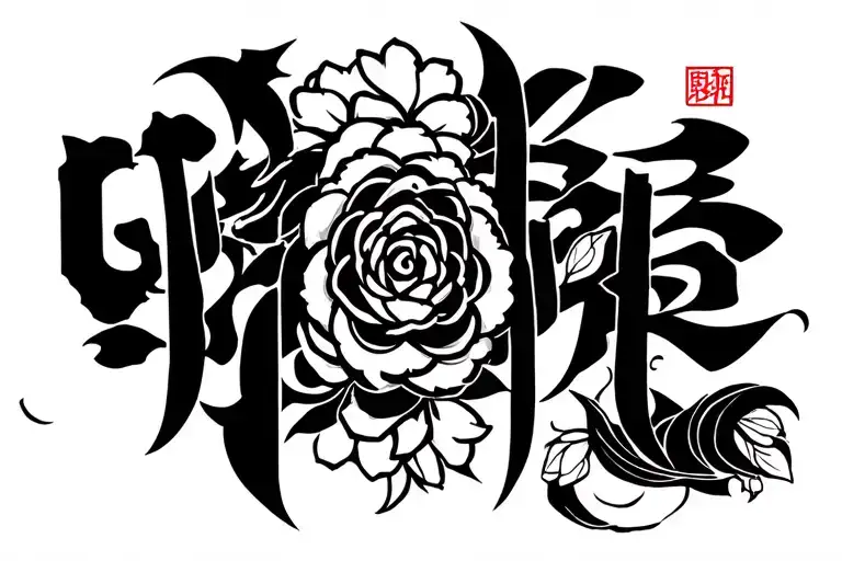 Black and white tattoo design, bold clean outlines, no shading. Keep same style and line art as reference image. Chine tattoo design idea