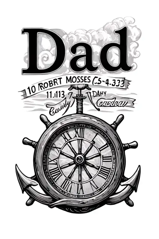 "Dad 10/10/59-4/13/25" ships wheel and anchor, clam boateith tongs, the Robert Moses Causeway, clock with 1:13  tattoo design idea