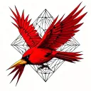 triangular geometric tattoo of a red cardinal flying tattoo design idea