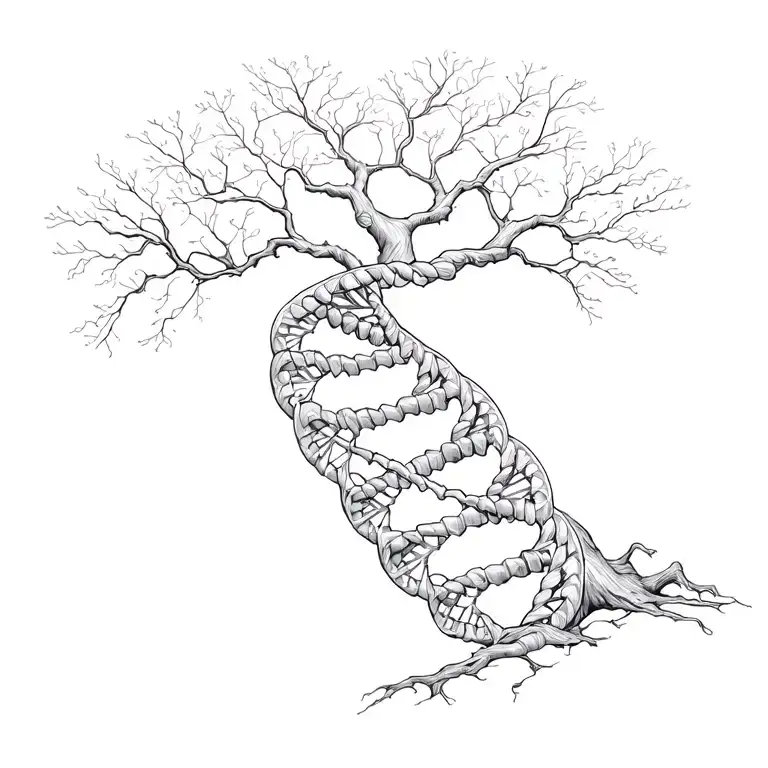 dna double helix intertwined within a tree intertwined tattoo design idea
