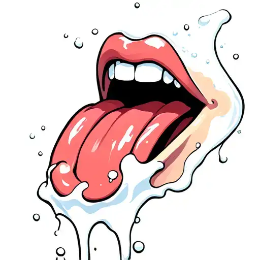 open mouth, tongue out, milk spilling off of tongue tattoo design idea