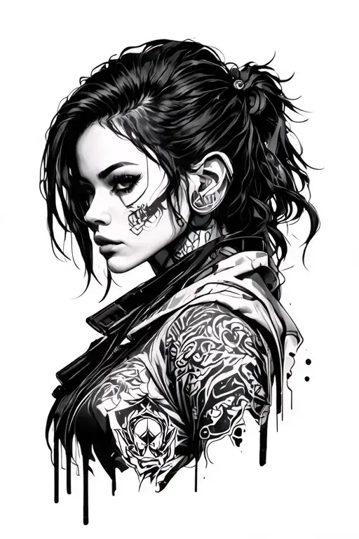 Cyberpunk 2077 character immersed tattoo design idea