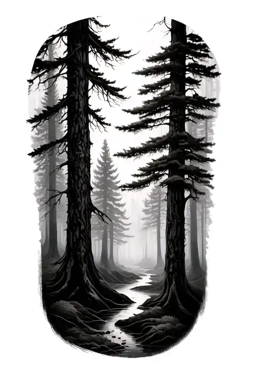 foggy forest sleeve tattoo design idea
