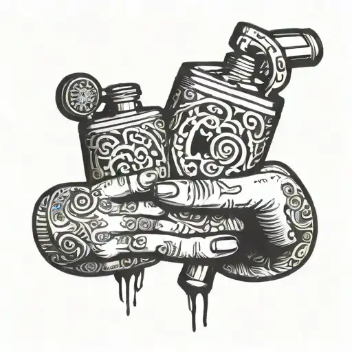 Two left hands with bridal fed holding one a lighted zippo and the other one a little bottle with fuel tilt over zippo tattoo design idea